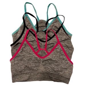 Workout Yoga Sports Bras Wireless Pink Black Blue Gray Set of 3